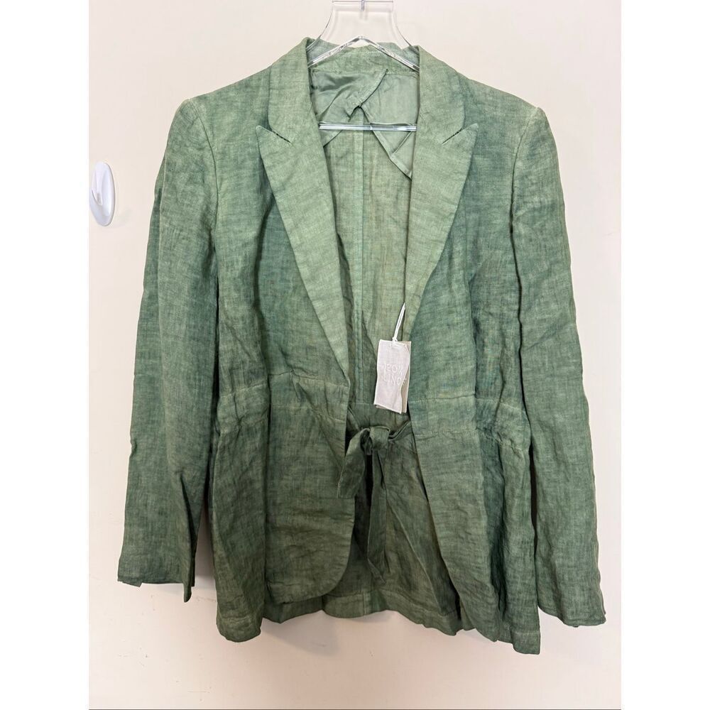 120% Lino Sage Green Linen Blazer Jacket Women’s Size 46 Tailored Minimalist Wor